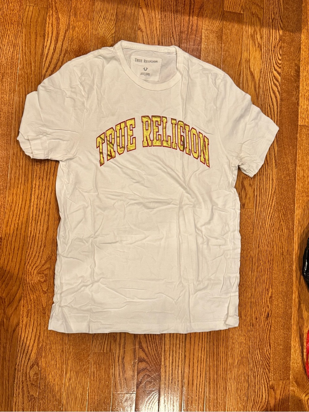 True Religion Arc Logo Graphic T-Shirt White Gold Foil Metallic | Medium